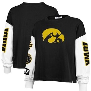Women's '47 Black Iowa Hawkeyes Sydney Long Sleeve T-Shirt- Size-M-NWT